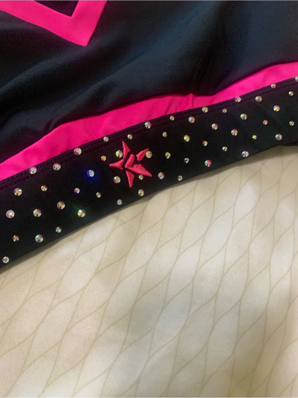 Fierce Black & Hot Pink Rhinestone Cheer Crop Top - Picture 7 of 10